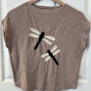 Sioni Taupe Knit Top with Dragonfly Appliqués